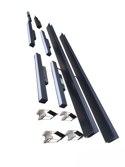 ILLUMIQ TERRA magnetic track light 2 meters with black rails and LED light modules for ceiling installation