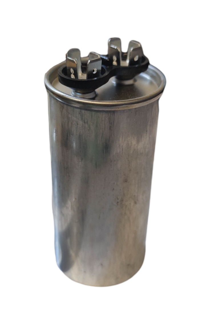 Mallory 40uF 370VAC capacitor with a metallic finish and dual terminal connectors