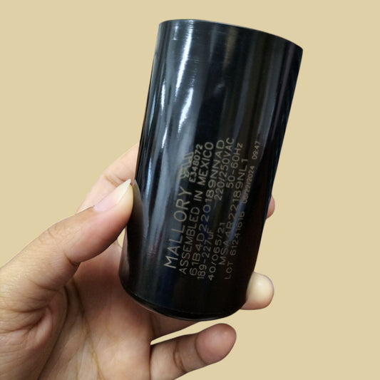 Mallory Capacitor 189-227MFD 220-250V in black cylindrical design for electrical applications