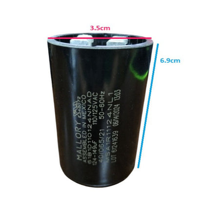 Mallory Motor Capacitor with dimensions of 3.5cm x 6.9cm for electrical applications