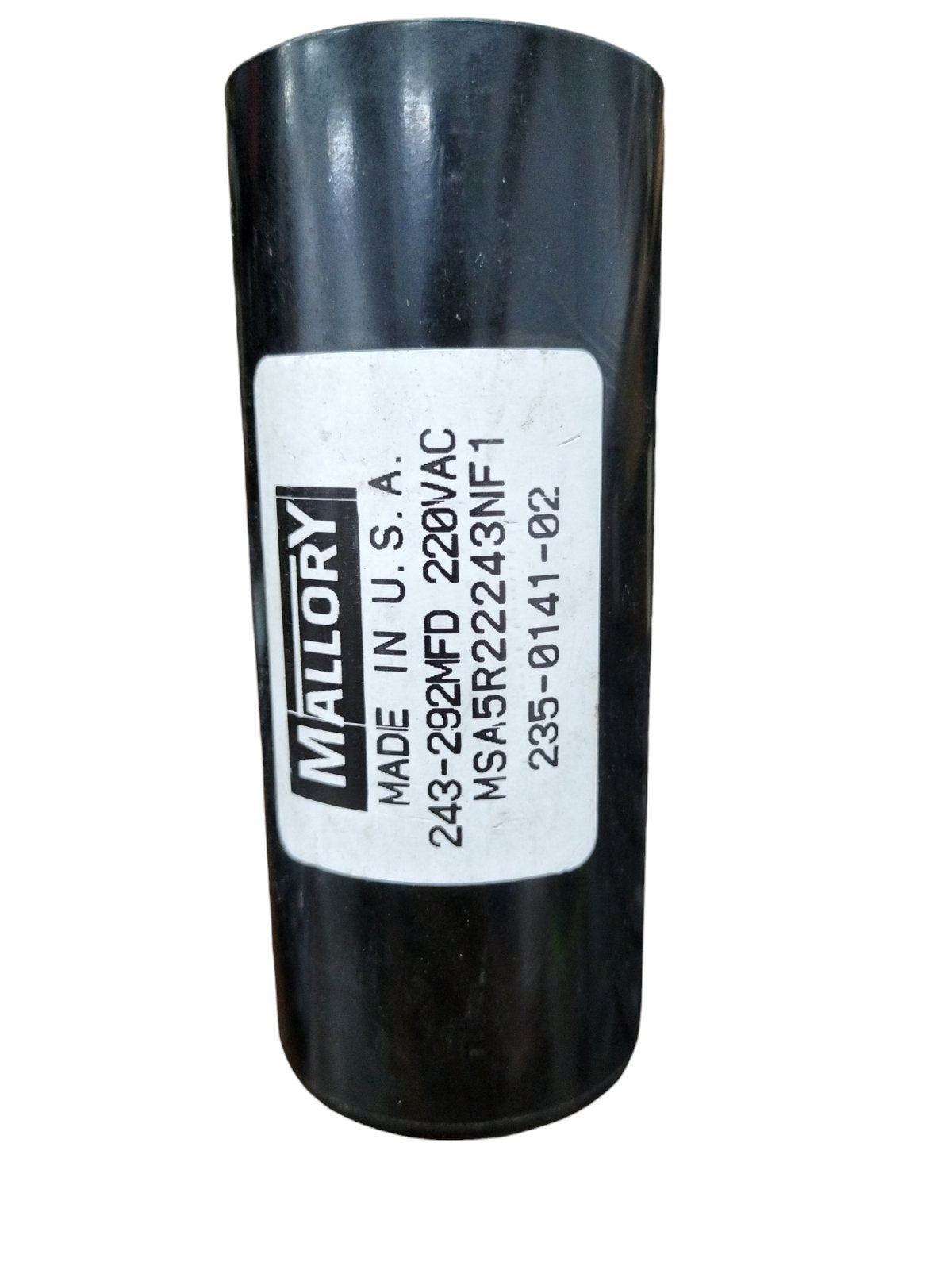 Mallory Motor Start Capacitor 243-292 MFD black cylindrical electrical component