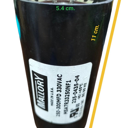 Mallory Starting Capacitor 250-300 MFD 330 VAC cylindrical black electrical component