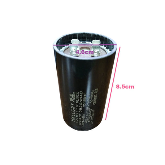 Mallory Starting capacitor 829-995uF 125V with dimensions 4.6cm diameter and 8.5cm height