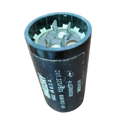 Mallory Starting Capacitor 88-106 MFD black cylindrical electrical component with metal terminals