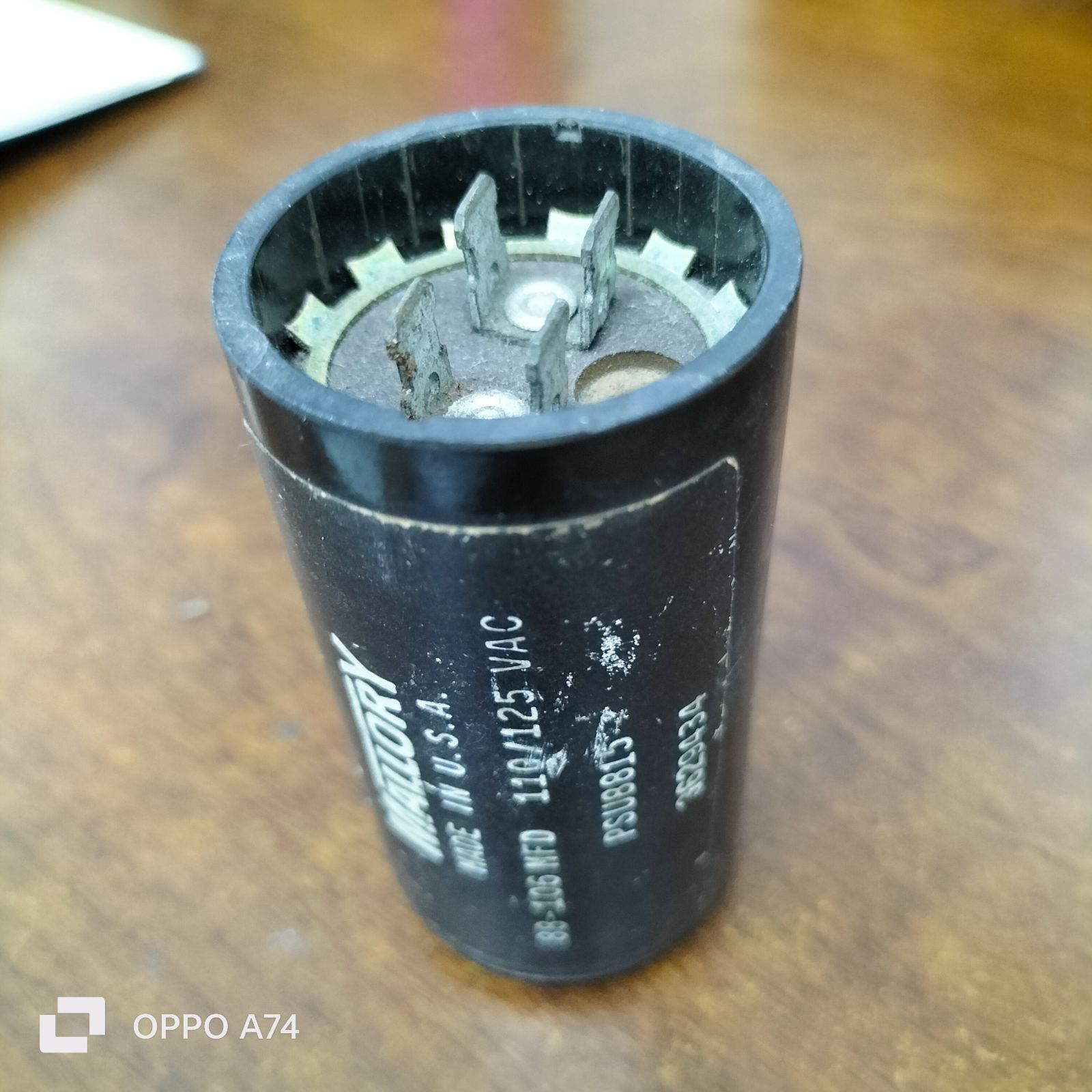 Mallory Starting Capacitor 88-106 MFD electrical part black cylindrical shape with metal terminals