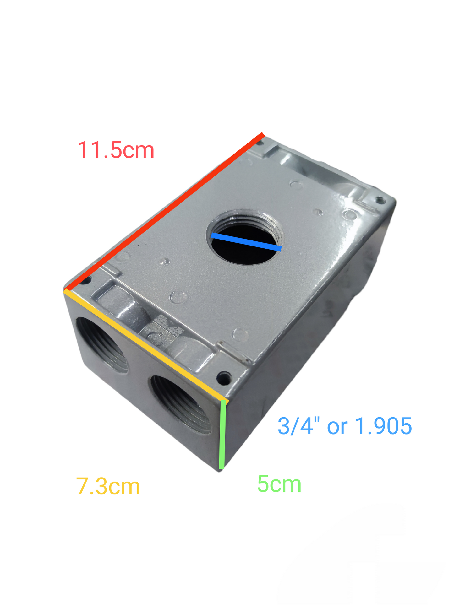 Surer Marine Utility Box 2x4 2 Hub electrical metal junction box with three threaded openings