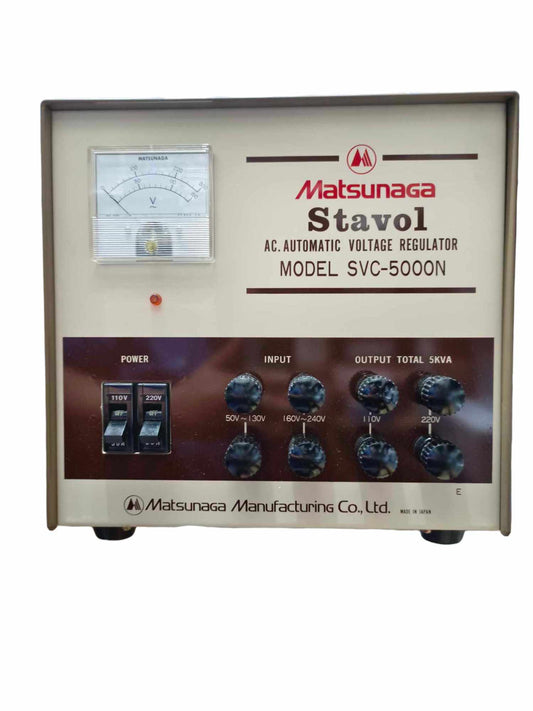 5000W AVR 220V Stavol Matsunaga AC automatic voltage regulator model SVC-5000N with power switches and voltage dials