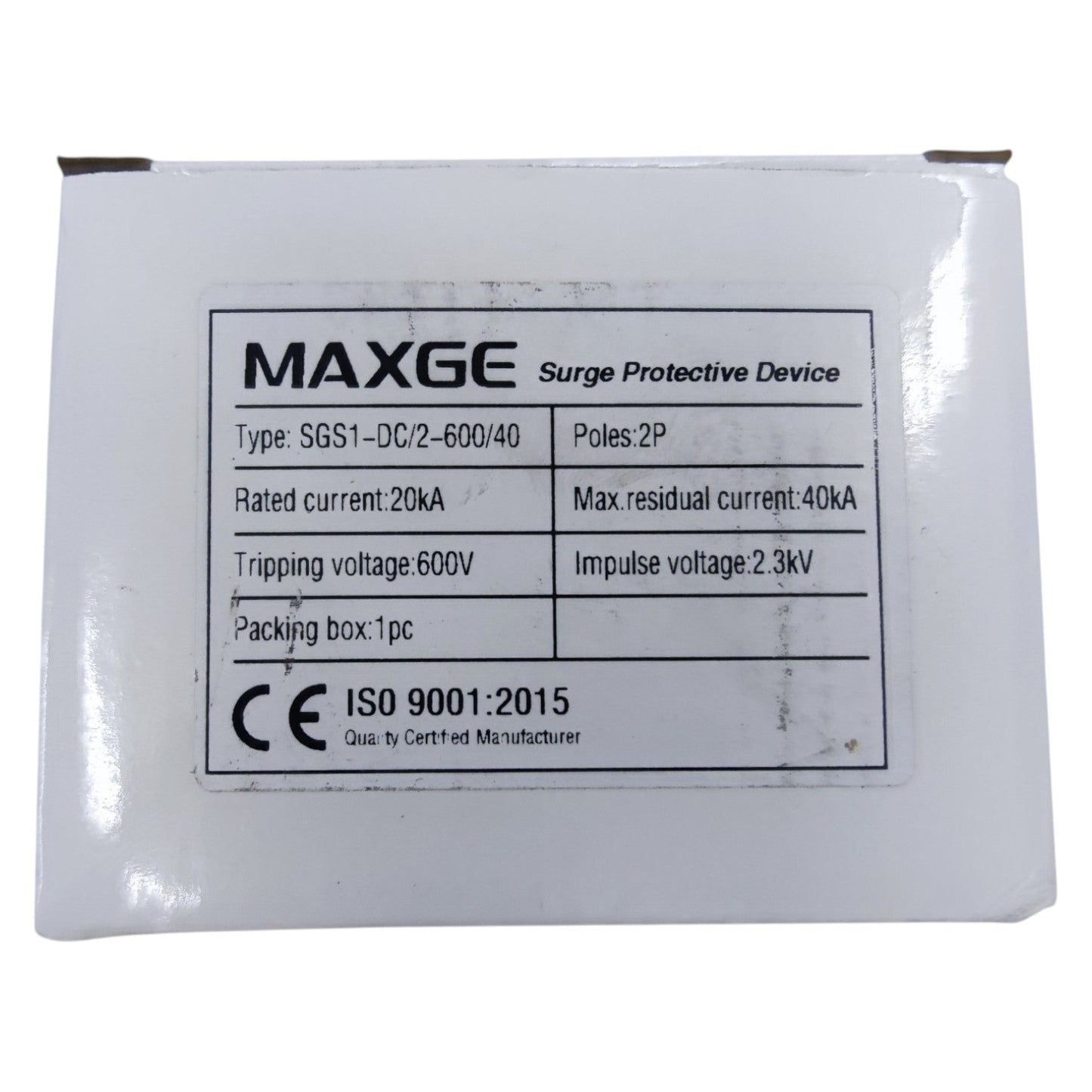 Maxge 40A 2 Pole 40kA 600V DC Surge Protective Device SGS1-DC/2 SPD Surge Protection Device For EV Fast Charger