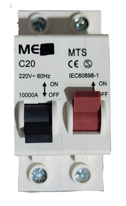 Grippes 20A manual transfer switch 220V with black and red toggle switches for electrical control