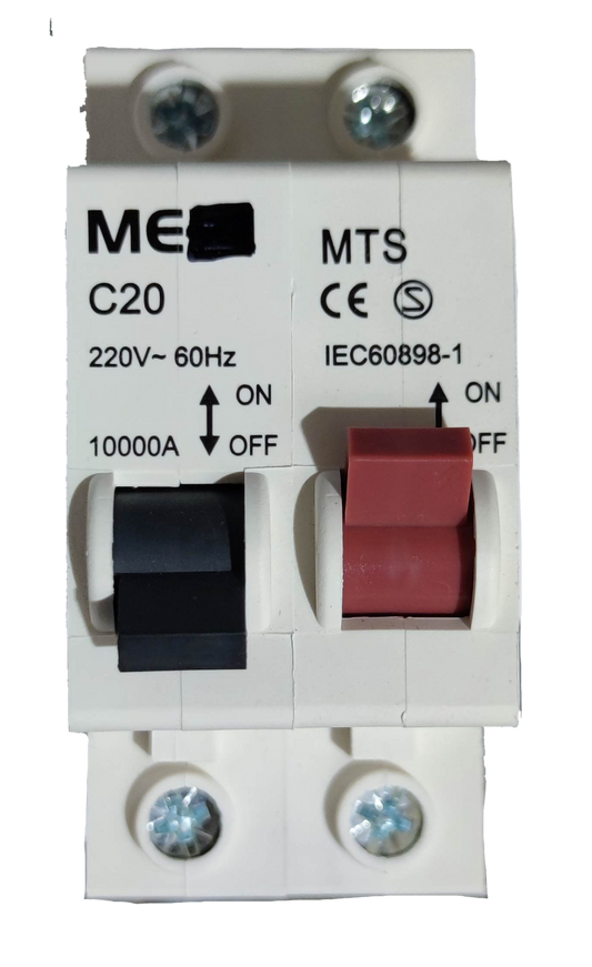Grippes 20A manual transfer switch 220V with black and red toggle switches for electrical control