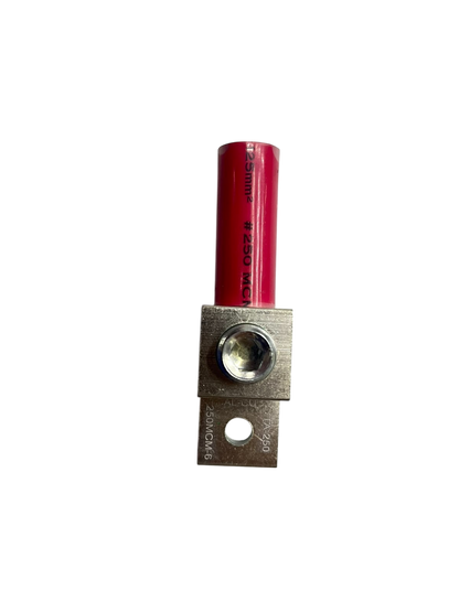 Grippes mechanical lug 1 hole 250MCM with red wire for electrical connections in circuitry