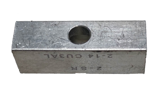 Mechanical lug straight connector metal electrical part with a central hole for wiring connections