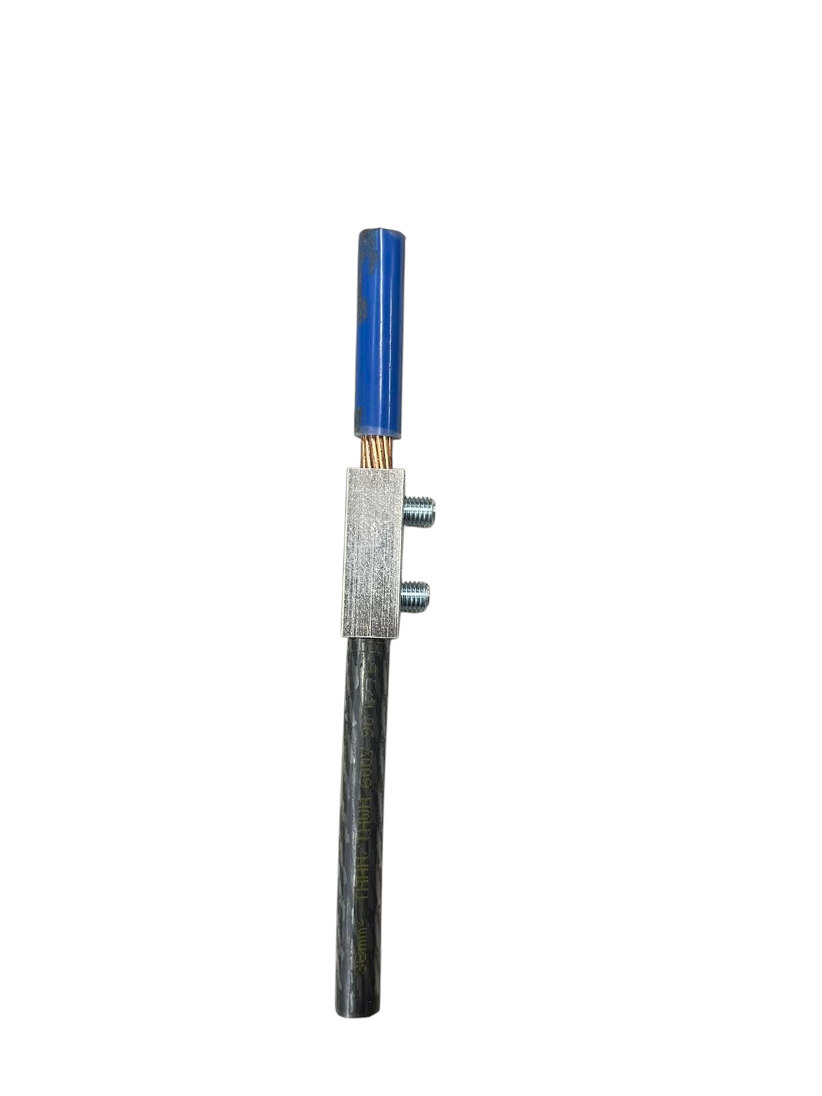 Electx electrical supply mechanical lug straight connector with blue insulated wire and metal screws