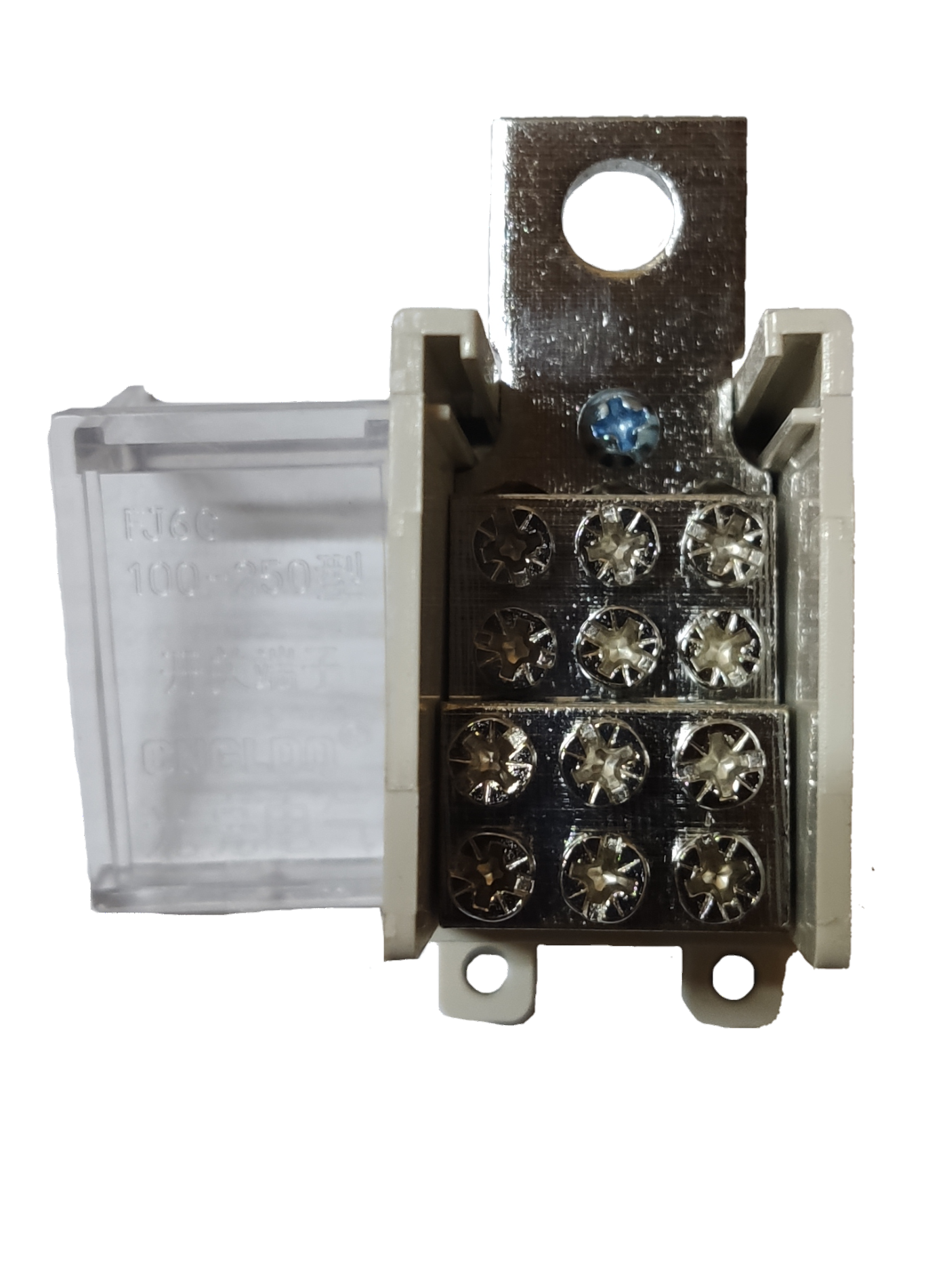 Grippes mechanical terminal lugs 250A with transparent cover and secure connection points for electrical circuits