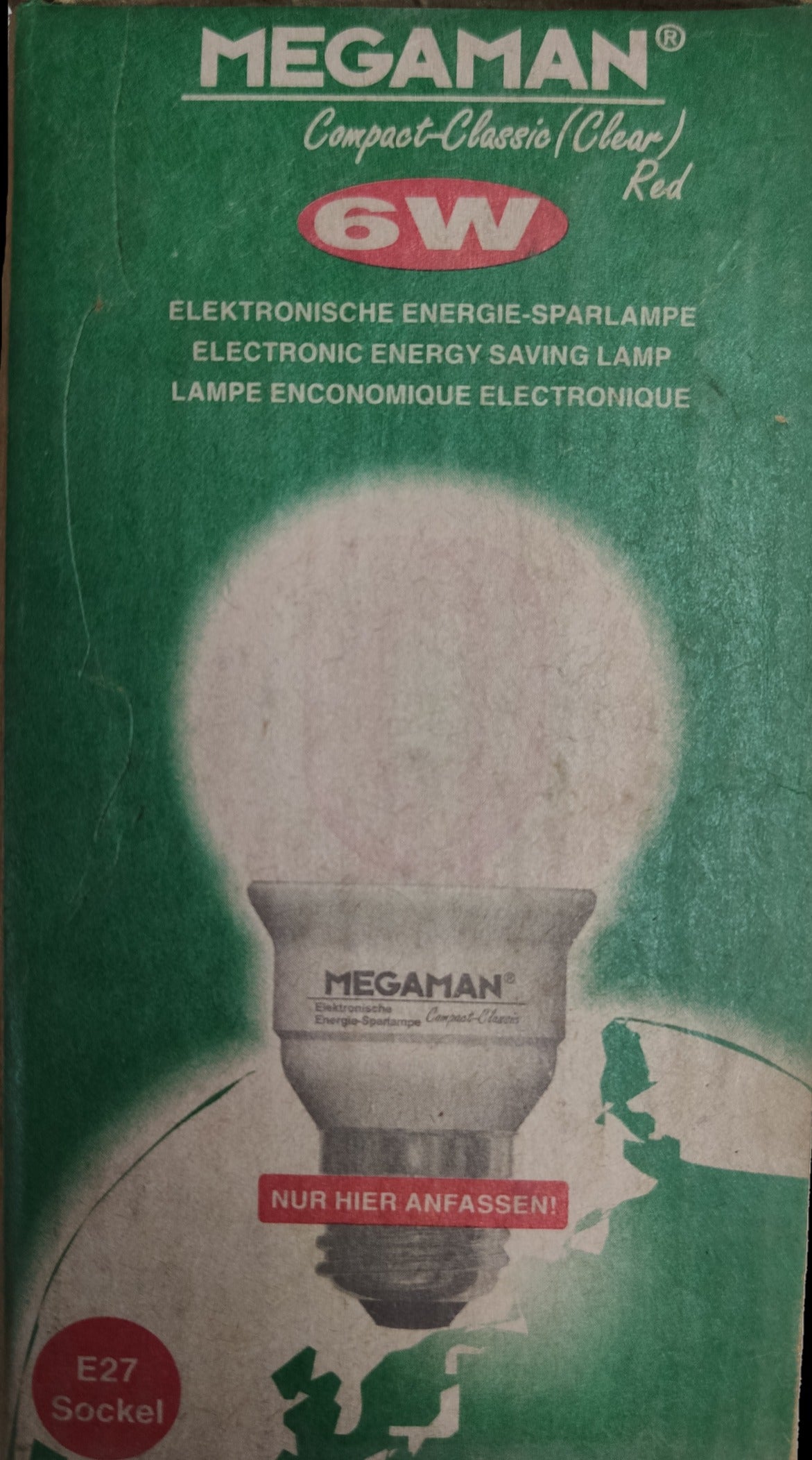 Megaman 6W Daylight CFL Round 220V E27 compact fluorescent bulb in clear design packaging