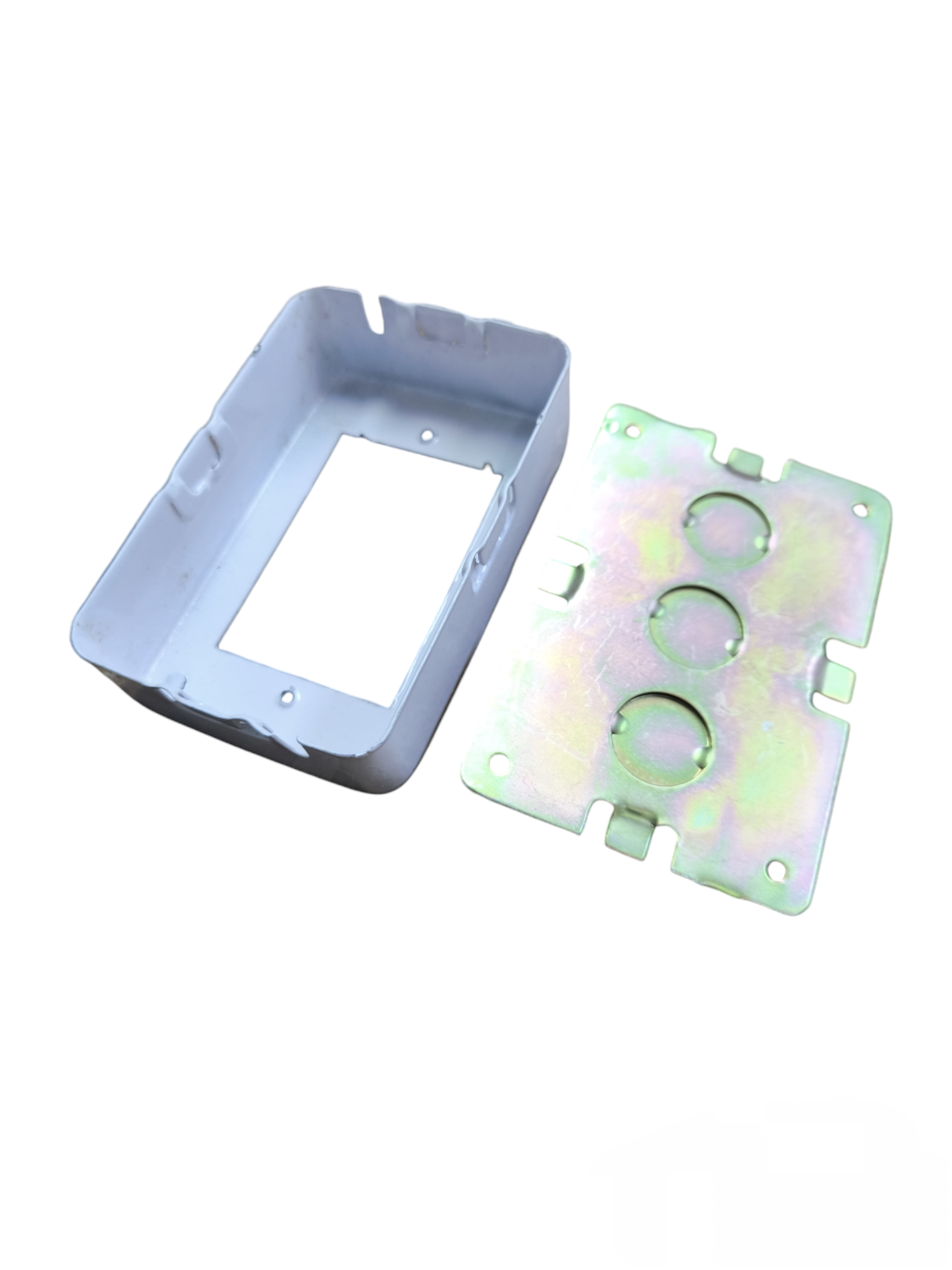 Amco metal 2x4 utility box with removable knockouts for electrical wiring installation