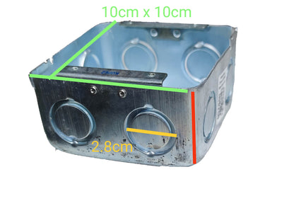 Kopez 4x4 metal junction box with dimensions 10cm x 10cm and depth 2.8cm for electrical installations