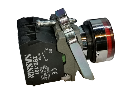 Sassin metal push button with indicator light for control panels and electrical systems