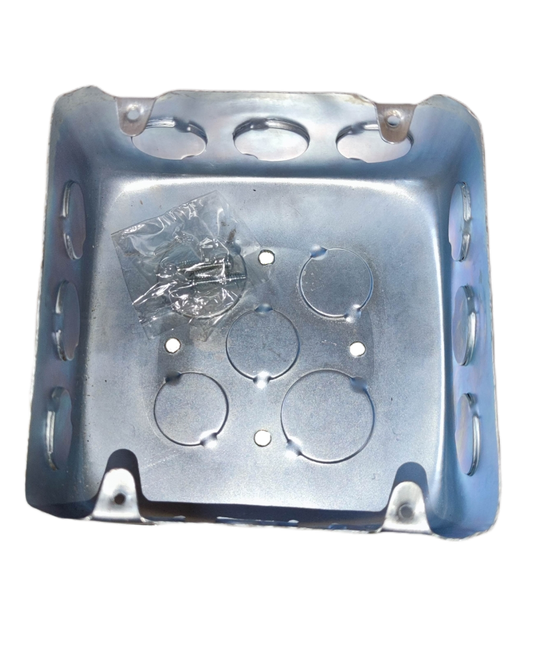 Metal Square Box 11 cm x 11 cm x 4 cm with mounting holes and included screws for electrical applications