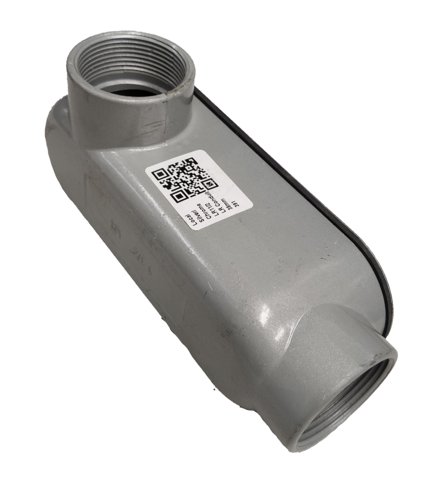 Local metal tee conduit 46mm electrical circuitry part with threaded openings for wiring connections