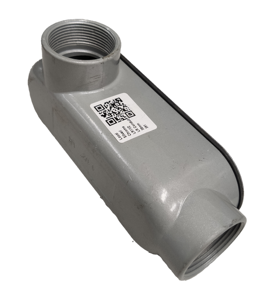 Local metal tee conduit 46mm electrical circuitry part with threaded openings for wiring connections