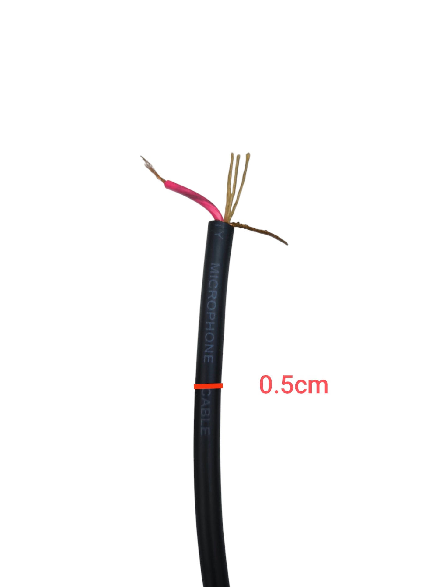 WIN microphone wire 1 roll showing black cable with exposed red and copper wires and 0.5cm thickness