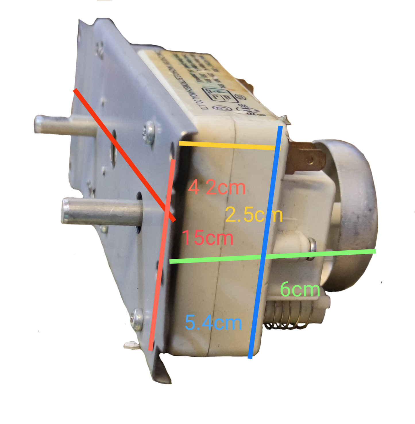 Electx microwave timer switch 15A 220V side view showing dimensions and electrical connections