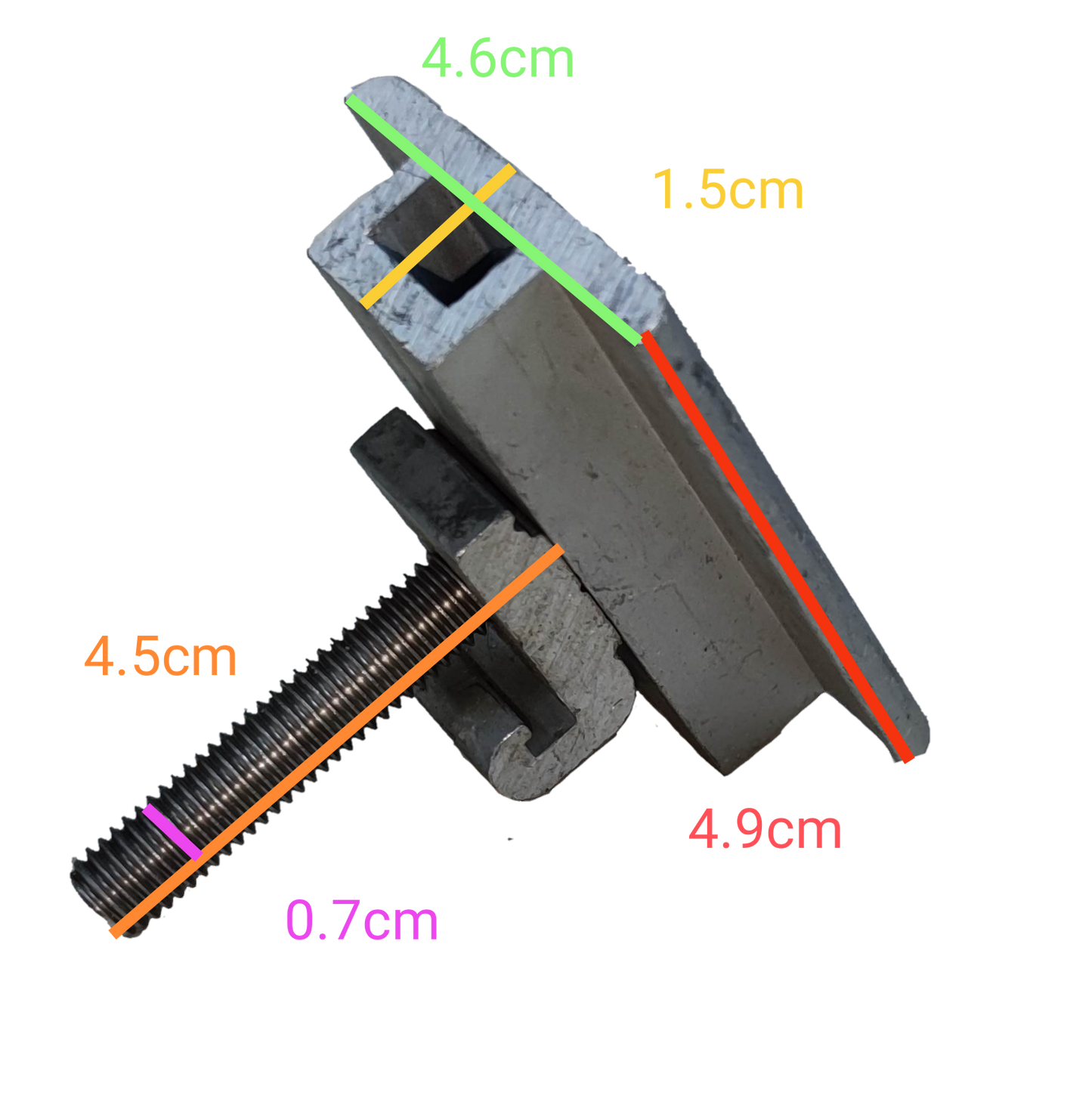 Middle clamp for solar panel bracket with precise measurements and sturdy construction for secure installation