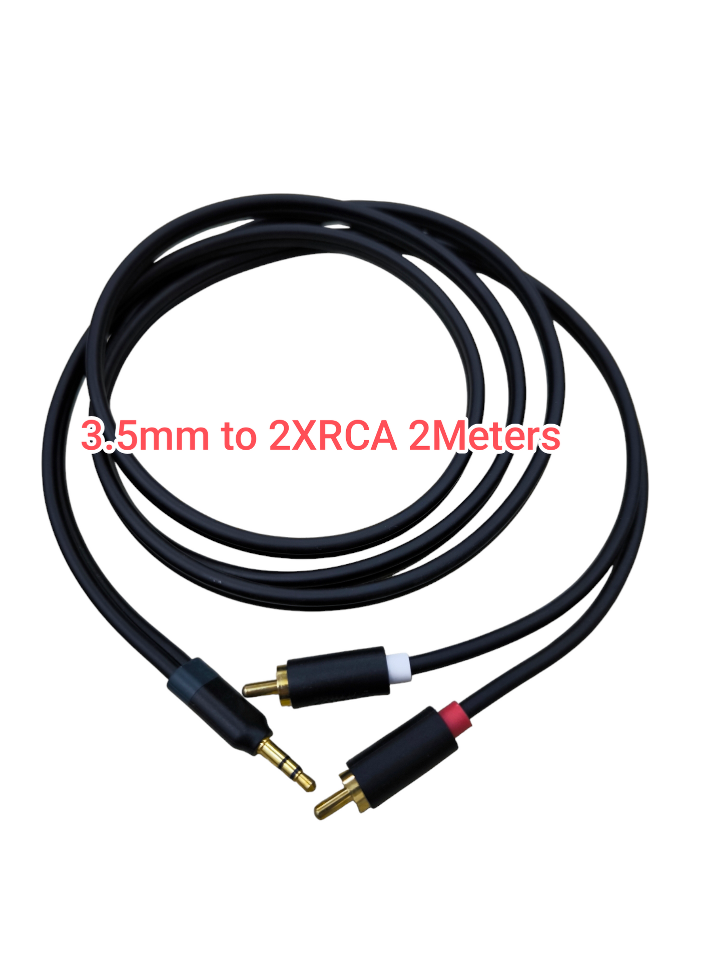 2 meter 3.5mm to dual RCA black cable with gold plated connectors audio cable male to male for stereo systems