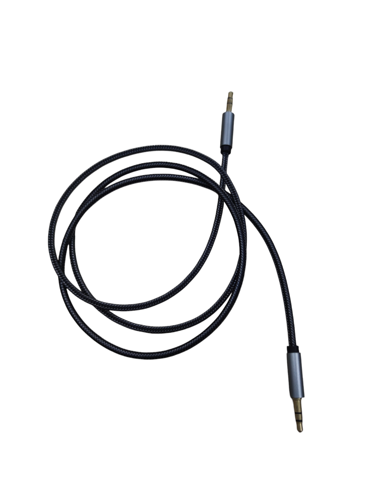 Black braided audio cable male to male 3.5mm aux cable with metal housings and gold plated tips