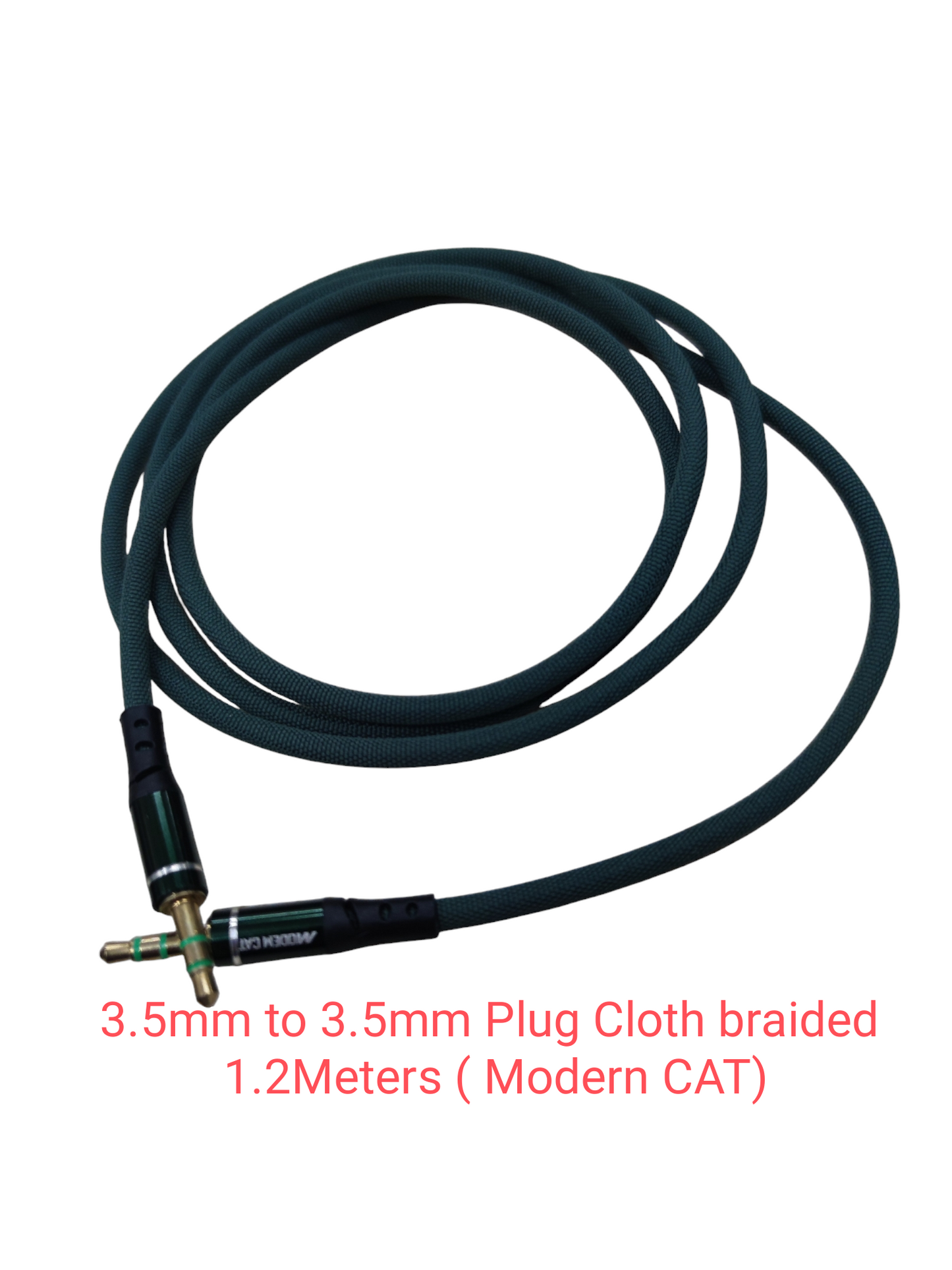 3.5mm to 3.5mm cloth braided audio cable male to male 1.2m green with gold plated connectors from China