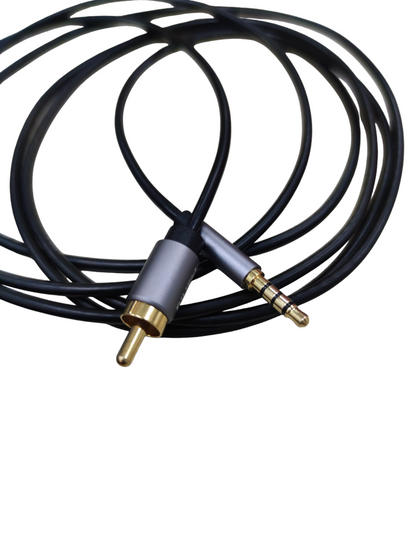Black audio cable male to male with gold plated 3.5mm stereo and RCA connectors for home audio