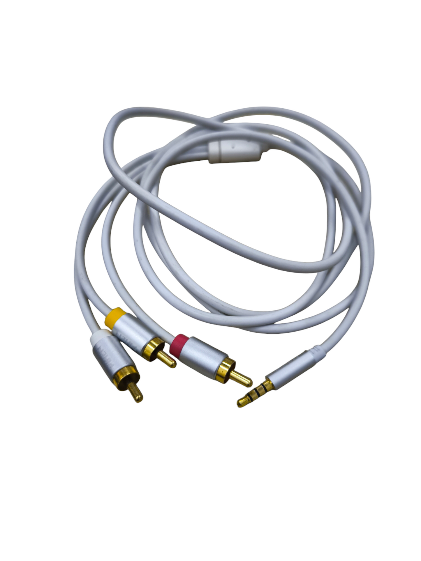 White China made audio cable male to male with gold 3.5mm plug and red yellow white RCA