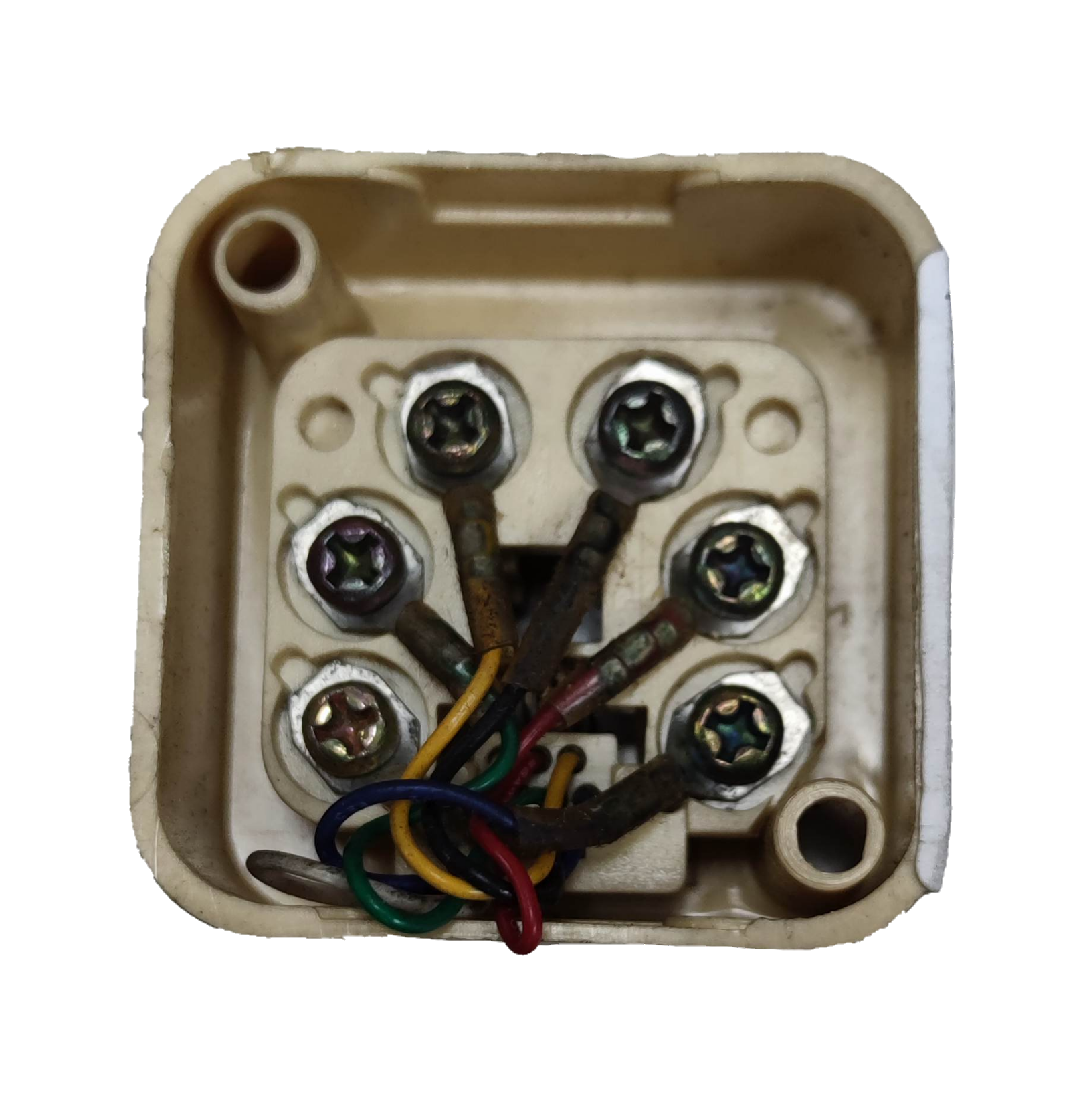 Modular telephone jack box RJ11 6 pins with internal wiring for reliable connections