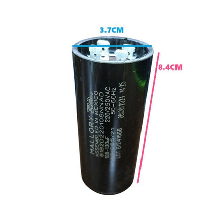 Mallory motor capacitor black cylindrical electrical component with metal terminals and dimensions