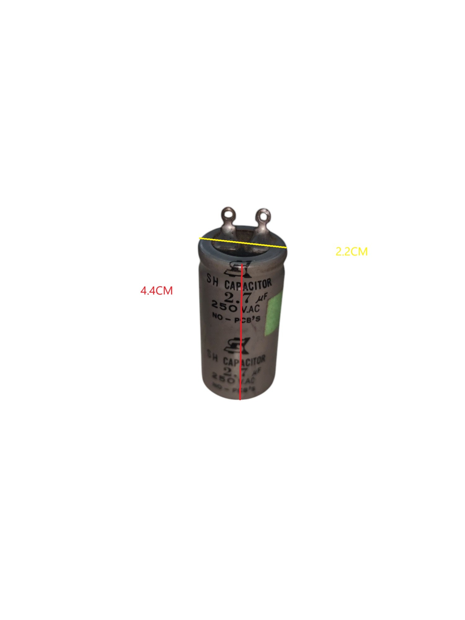 250V AC starting capacitor Motor Parts featuring compact design with clear specifications on body