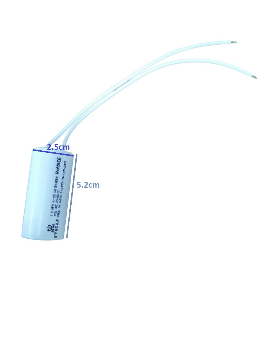 Syscap 1MFD 450V AC Motor Running Capacitor with leads for electrical applications