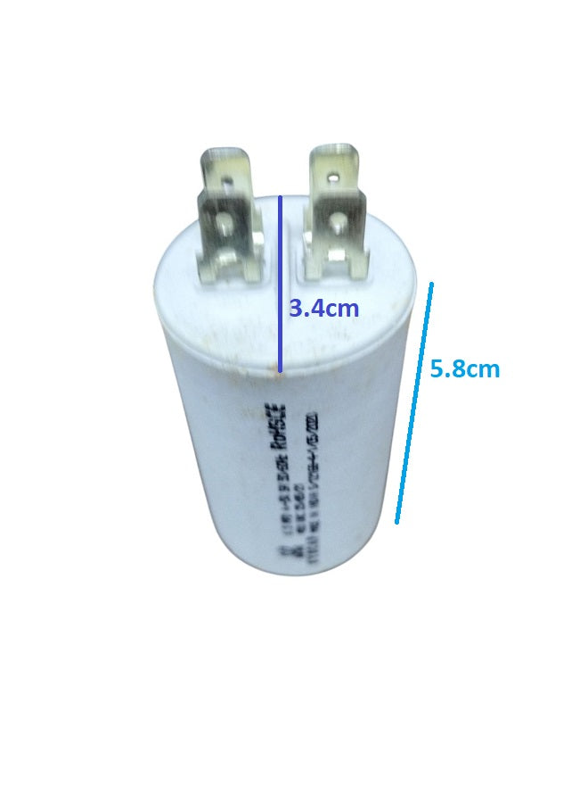 Motor Running Capacitor 450V with dimensions of 3.4cm width and 5.8cm height for electrical applications