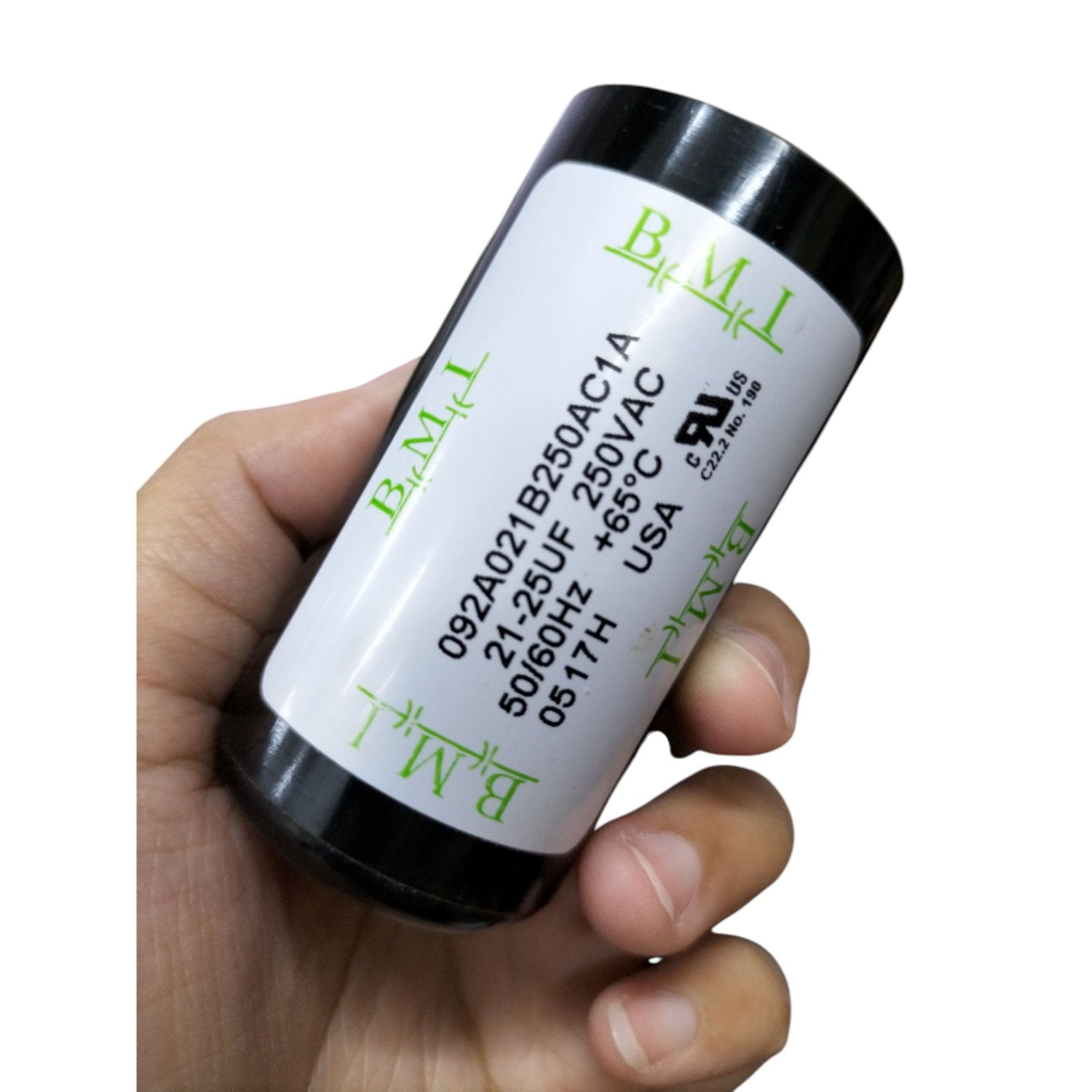 BMI Motor Starting Capacitor 21-25uf 250v in a black cylindrical design for electrical applications