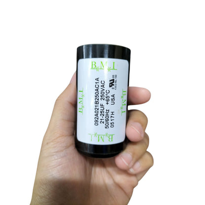 BMI Motor Starting Capacitor 21-25uf 250v in a black cylindrical casing for electrical applications