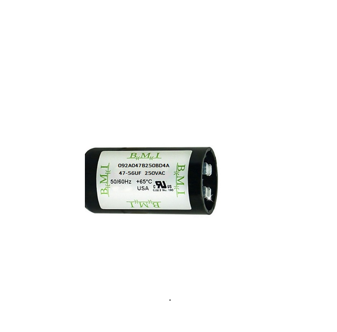 BMI motor starting capacitor 47-56 uf black cylindrical electrical component 
