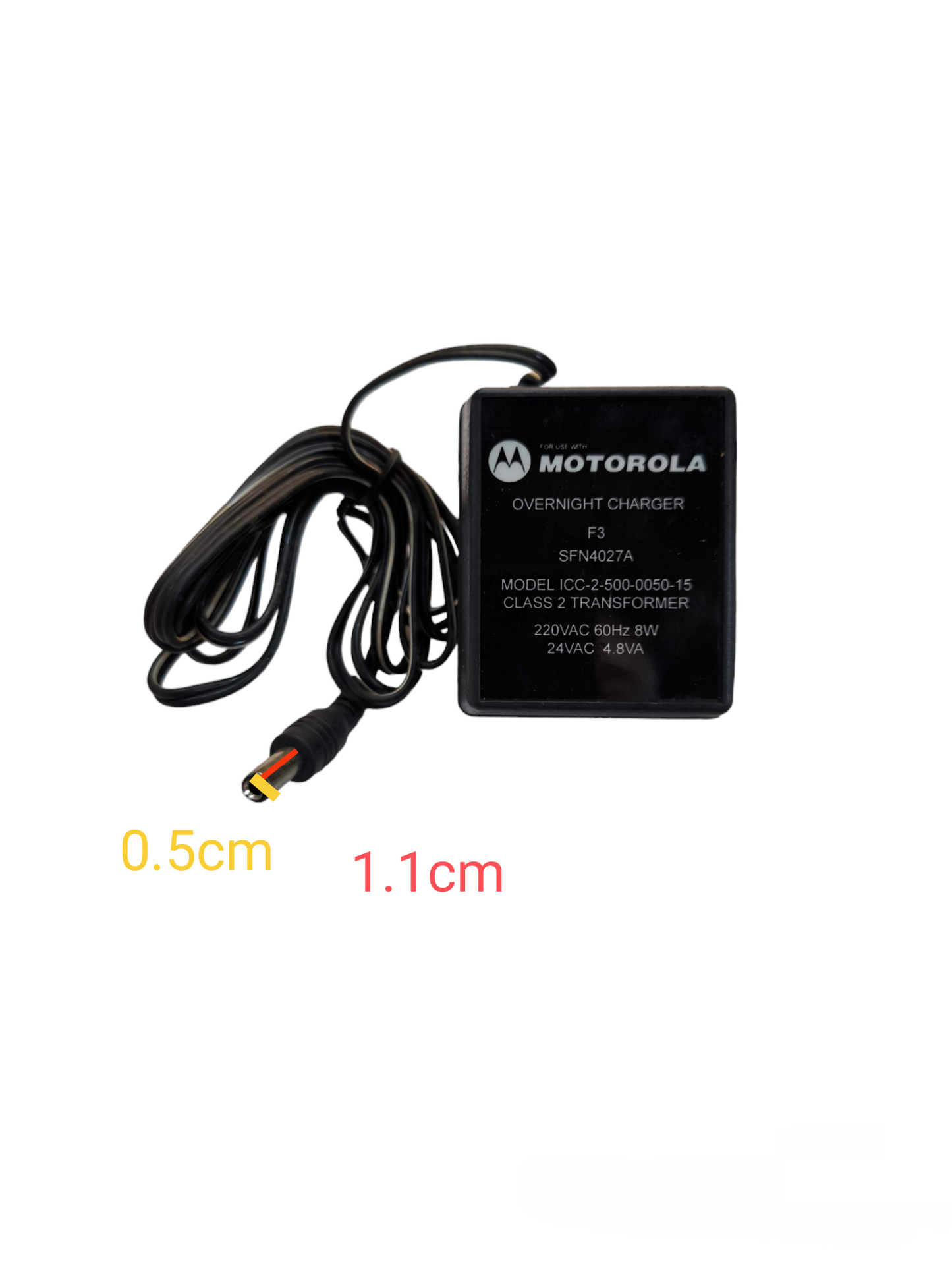 Motorola 220V to 24VAC transformer for industrial use with overnight charger and attached cable