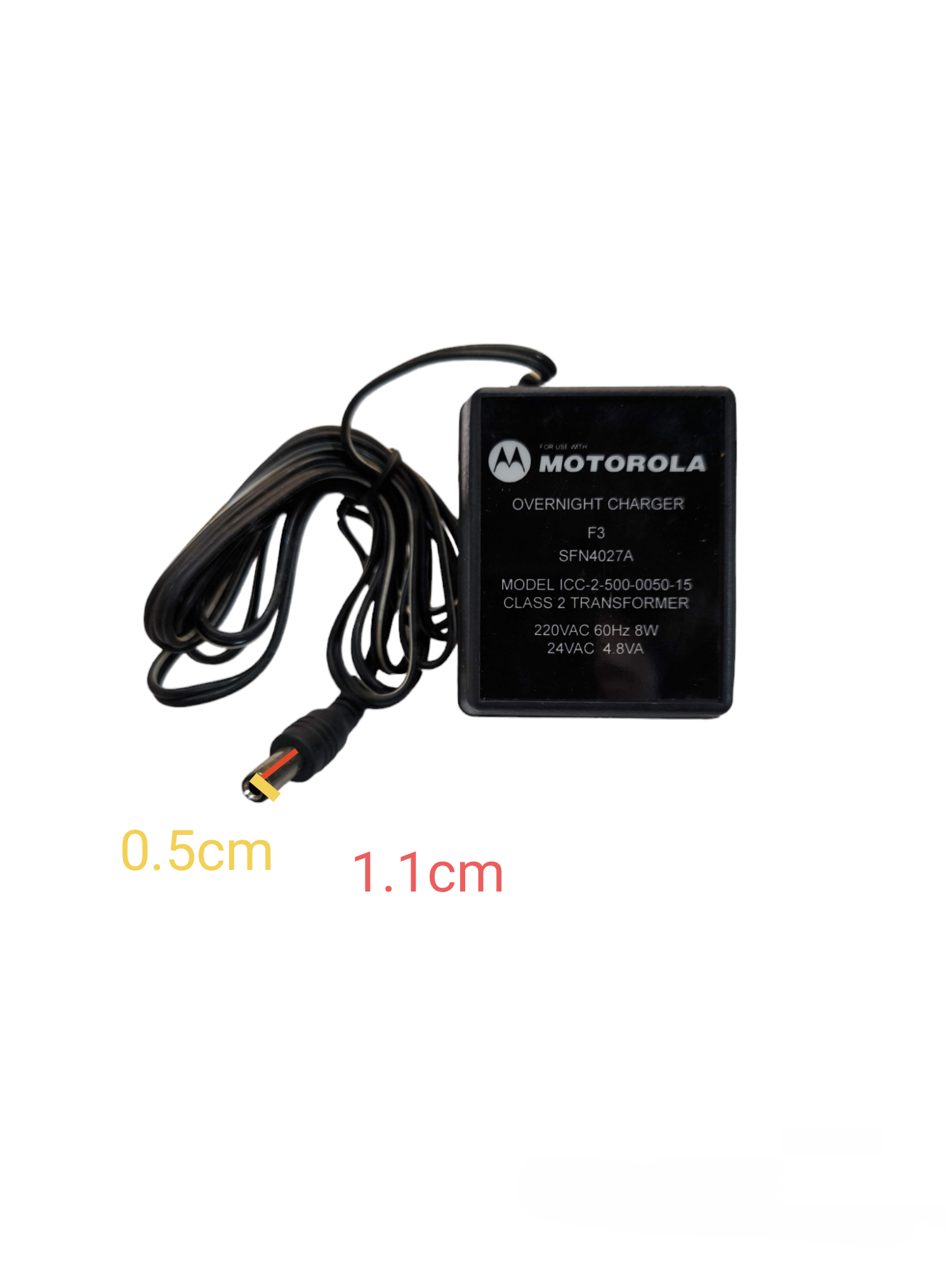 Motorola 220V to 24VAC transformer for industrial use with overnight charger and attached cable