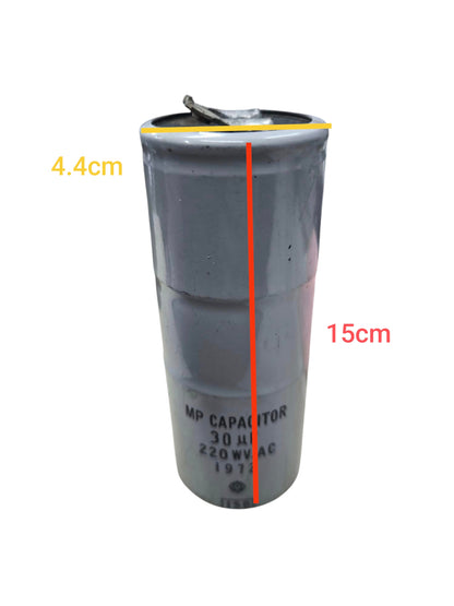 CBB 30uF 220V running capacitor cylindrical electrical part with 15cm height and 4.4cm diameter