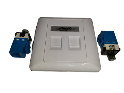 Electx Electrical Supply CAT6 2 gang LAN outlet white dual keystone wall plate with two blue jacks