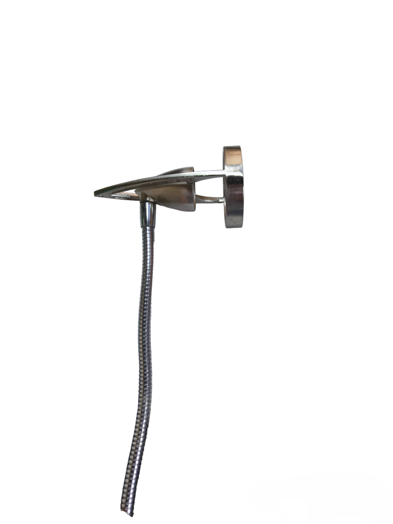 Sleek metal MR16 halogen fixture with transformer and flexible arm for precise lighting