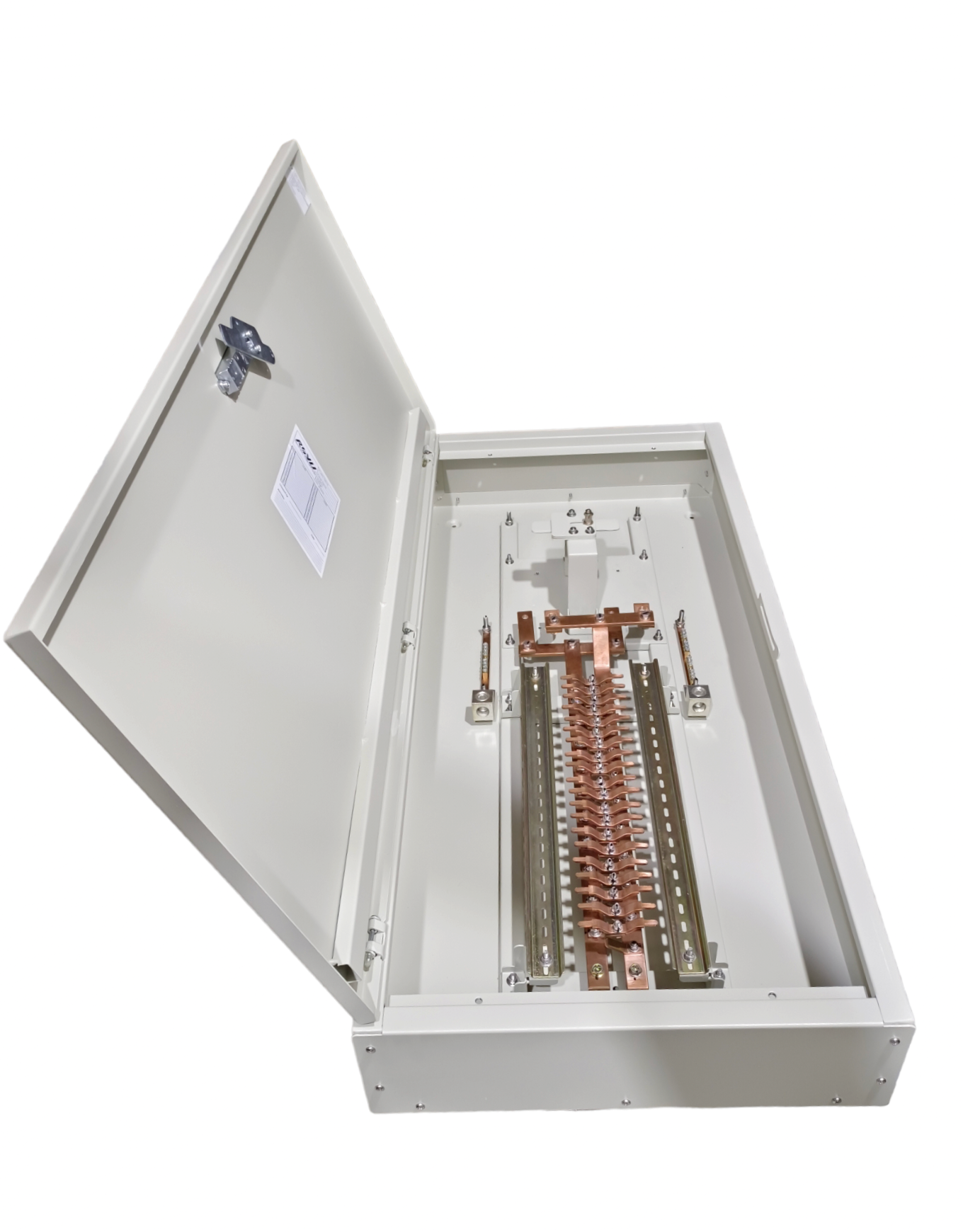 Royu MTS Main MCCB 2pole Panel Board metal enclosure with copper busbars and open door