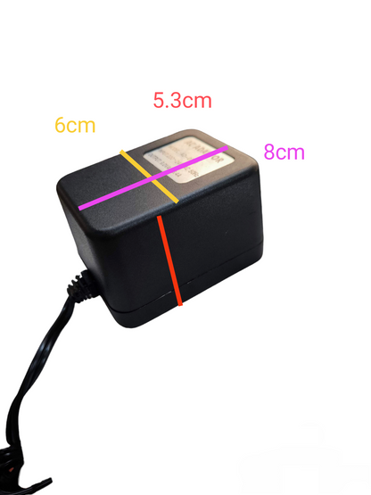 Local multi output AC adaptor power plug with black rectangular design and connected cable