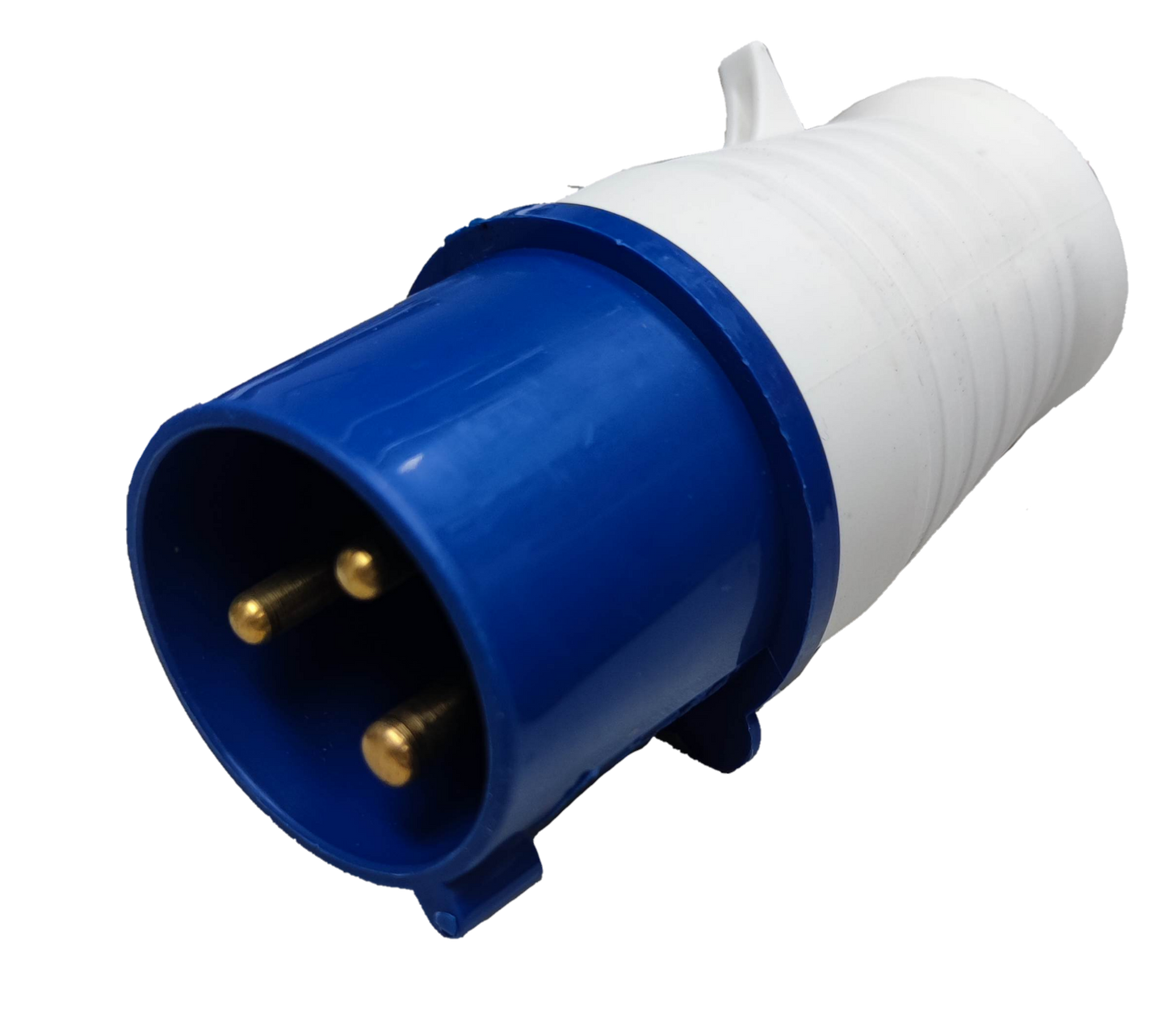 Grippes multi-phase power connector IEC309-2 with blue and white casing and three gold pins
