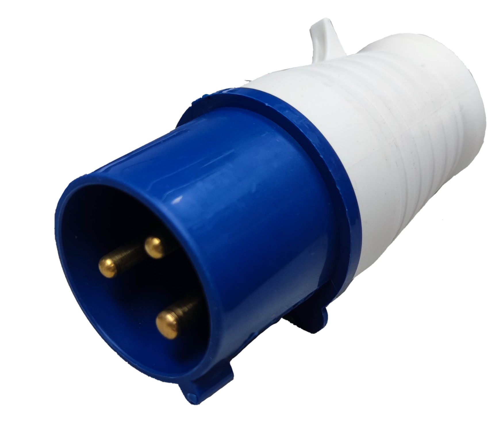 Grippes multi-phase power connector IEC309-2 with blue and white casing and three gold pins